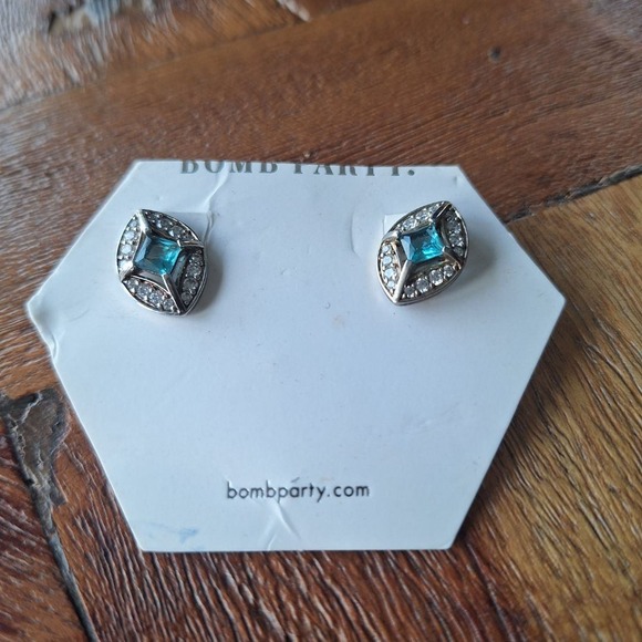 Bomb Party Jewelry - Bomb Party Starlight Dreams Silver Tone Seafoam Tourmaline‎ Stud Earrings